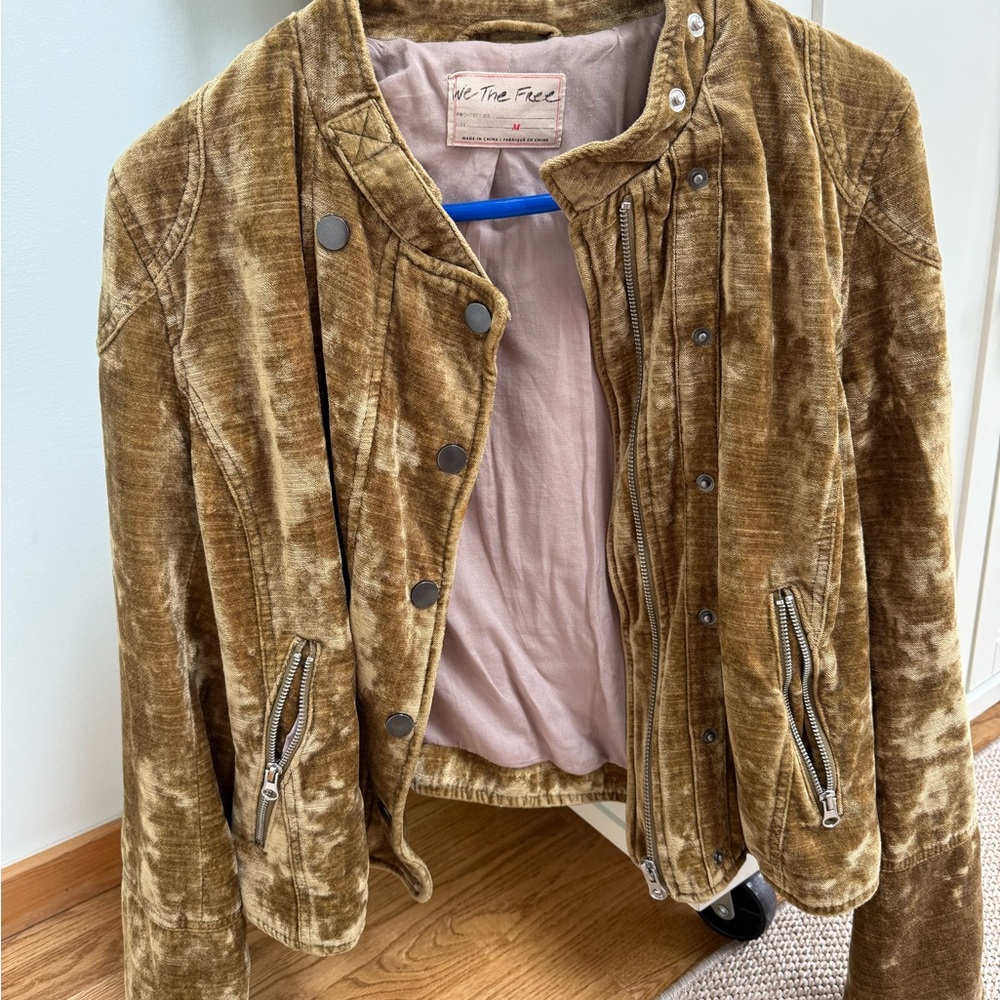 We The Free Tan Bomber Jacket Velvet Zip-Up